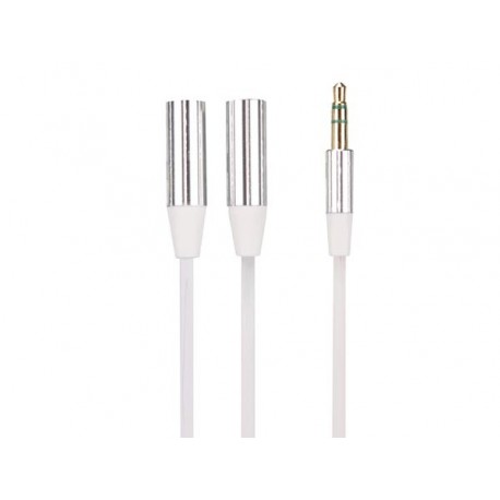 CABLE REPARTITEUR STEREO MALE 3.5 mm VERS 2 x STEREO FEMELLE 3.5 mm - GAINE PLATE ET FLEXIBLE- 20 cm