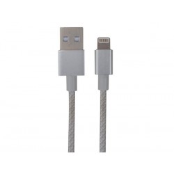 CABLE USB REVERSIBLE 2.0 A MALE A LIGHTNING MALE - TRESSE ARGENT - 1 m