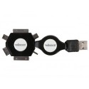 CABLE DE CHARGE USB RETRACTABLE - 6 EN 1 - MALE/MALE - NOIR - 53cm
