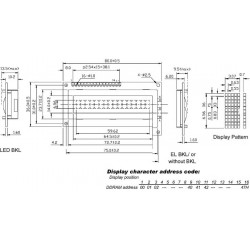 LCD 16 x 1 BOTTOM VIEW TRANSFLECTIF - AVEC RETRO-ECLAIRAGE