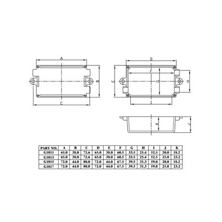 COFFRETS A TROUS DE MONTAGE ET DE CABLES - NOIR 72 x 44 x 25 mm