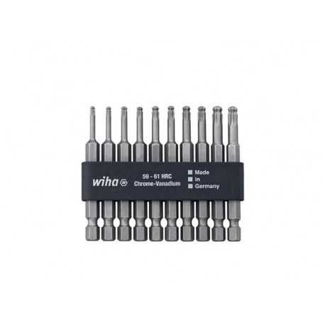  wiha bit set professional 70 mm torx® tete spherique 1/4" dans reglette d'embouts 10 pcs (32804) 